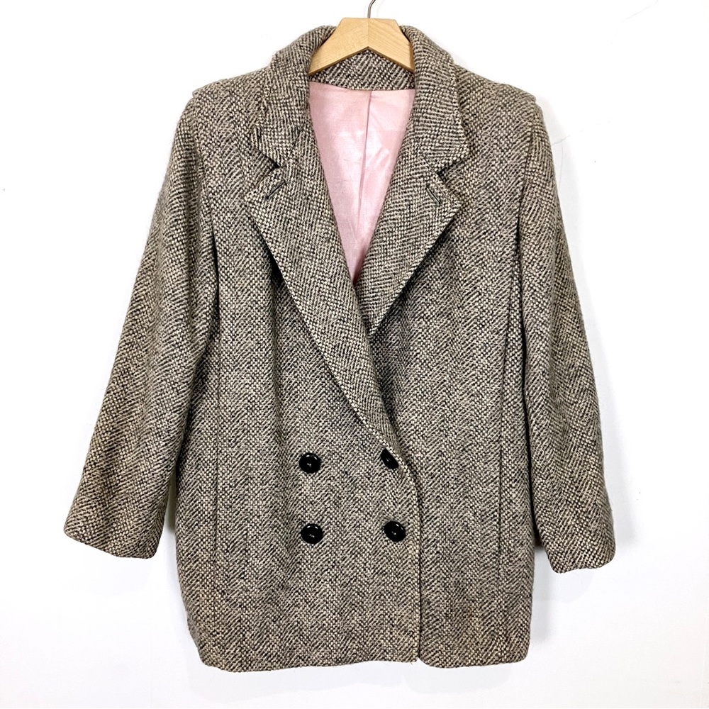 Vintage 80s 90s  wool pea coat trench baggy loose fit 80s 90s cream double